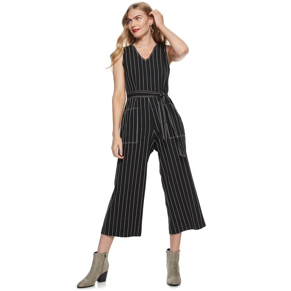 Nine West Black & White Pin Stripe Jumpsuit Sm Med - Picture 3 of 7